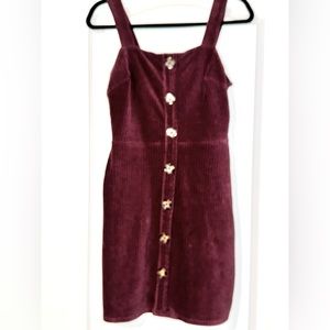 No Boundaries Burgundy Corduroy Jumper / Mini Dress - Size Med